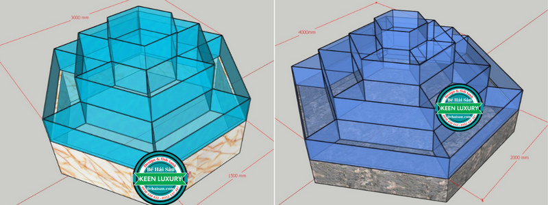 mẫu hồ bể hải sản 3 tâng 4 tầng dạng hình lục giác