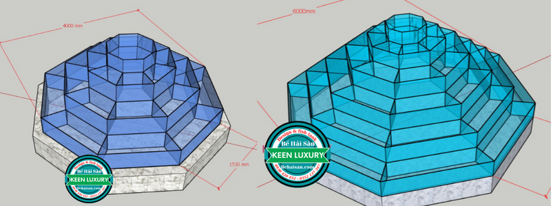 mẫu hồ bể hải sản 4 tầng 6 tầng dạng hình bát giác